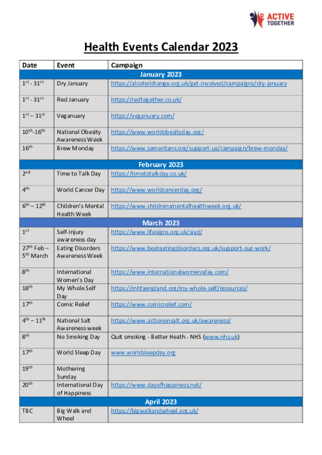 Health Events Calendar 2023